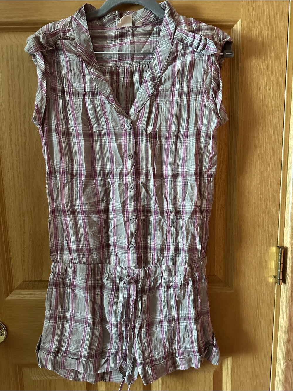 Mudd Pink and White Plaid Button-Front Romper